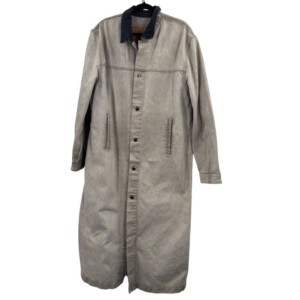 Levi Strauss Vintage Style Long Denim Duster With Corduroy Collar & Button Close
